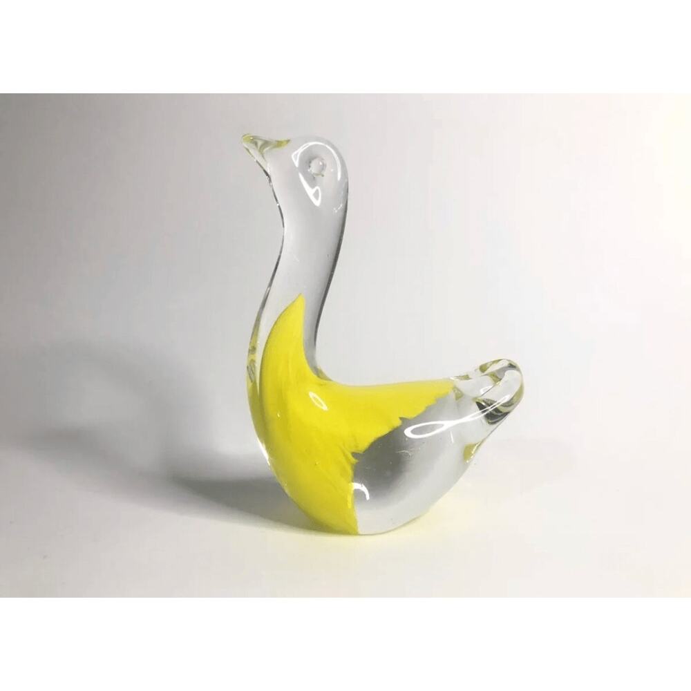 art glass swan crystal clear yellow paper weight desk decor mid century modern - Picture 9 of 10